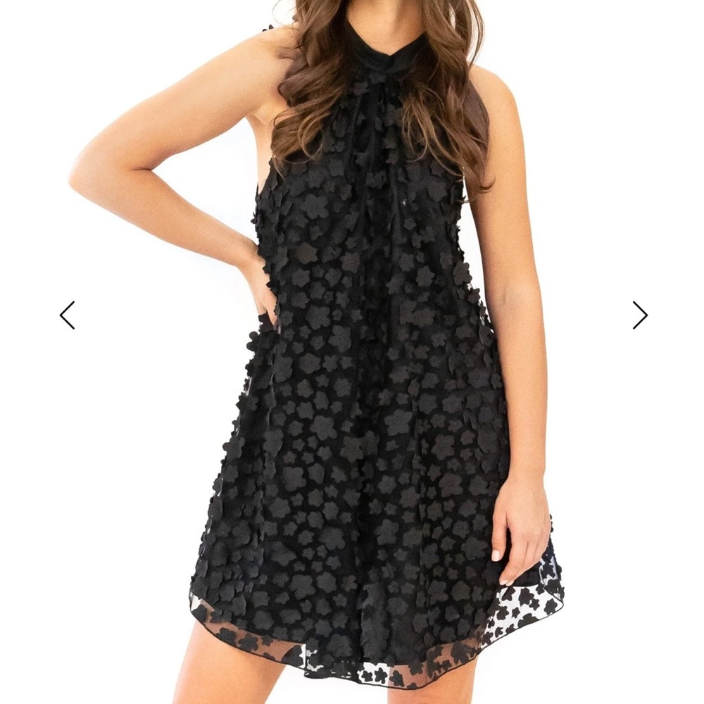 Eva Franco Black Petal Halter Dress perfect for a night out or a wedding.